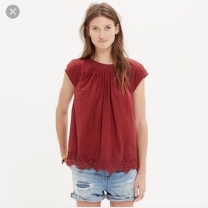 Madewell Eyelet Hem Stitched Peasant Top